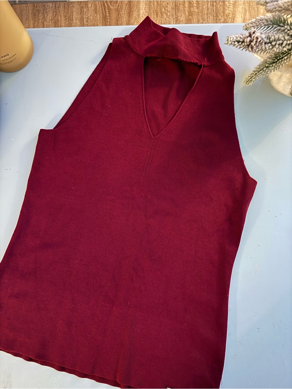 Michael Kors Berry Ribbed Knit Top with Gold Logo